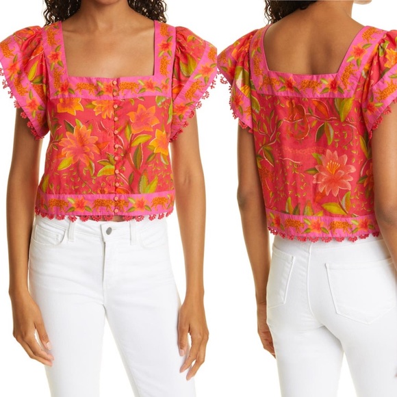 FARM Rio Tops - FARM Rio Solar Forest Square Neck Cotton Blouse NWT size medium